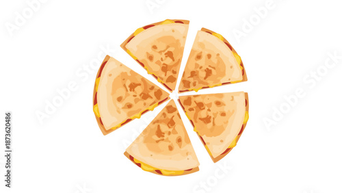 Delicious golden quesadilla slices arranged perfectly on a pristine white background offering a delightful culinary visual