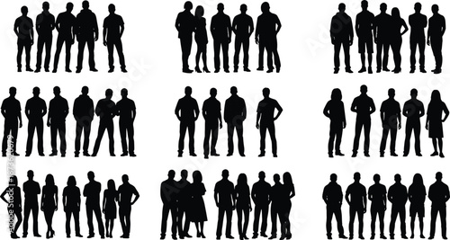 Black Silhouette Vector Set of Hunter with Rifle and Forest Animals Including Deer Elk Wild Boar Fox and Birds