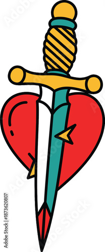 Sword Piercing Heart Tattoo Style Illustration.
