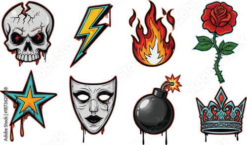 Tattoo Designs Featuring Skull and Symbols.