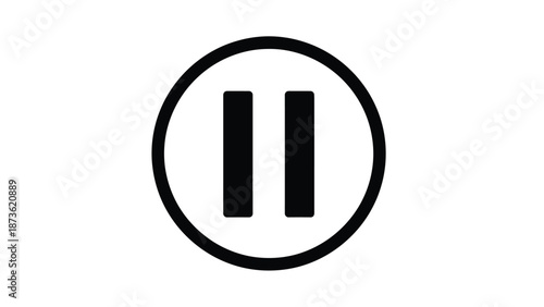A universally recognized pause symbol, consisting of two vertical bars inside a circle, is presented in a simple black line art style.