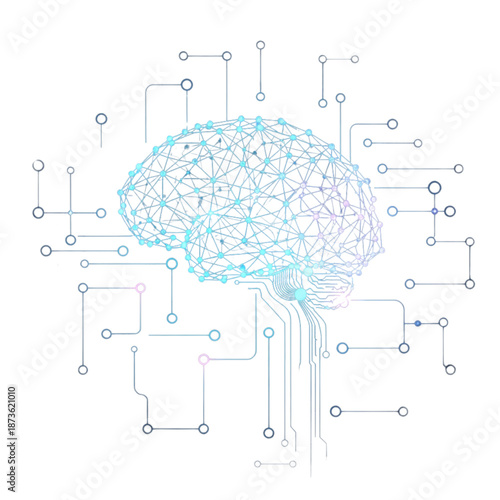 Artificial intelligence and machine learning concept with a digital brain representation highlighting neural networks and complex data processing systems with a futuristic and technological aesthetic.