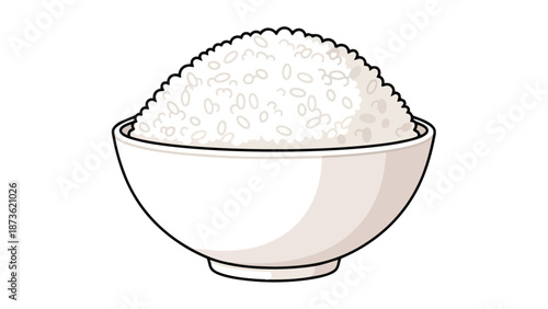 A pristine white bowl overflowing with freshly prepared, steaming, fluffy grains of wholesome white rice, presented with clean lines and a simple,