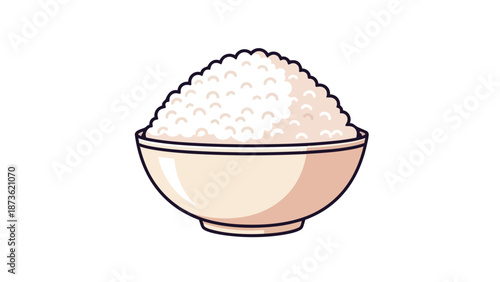 A pristine bowl of fluffy white cooked rice, perfectly mounded and ready to be served. This delicious staple grain provides essential sustenance.