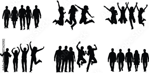 Black Silhouette Vector Set of People Skiing and Snowboarding Featuring Winter Sports Athletes in Various Action Poses on White Background