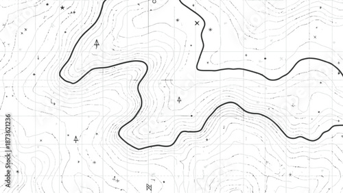 Topographic map featuring contour lines meticulously indicating elevation changes and geographical terrain details for navigation, exploration, and outdoor planning activities.