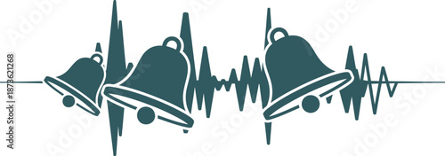 Three Bells with Sound Wave Illustration.