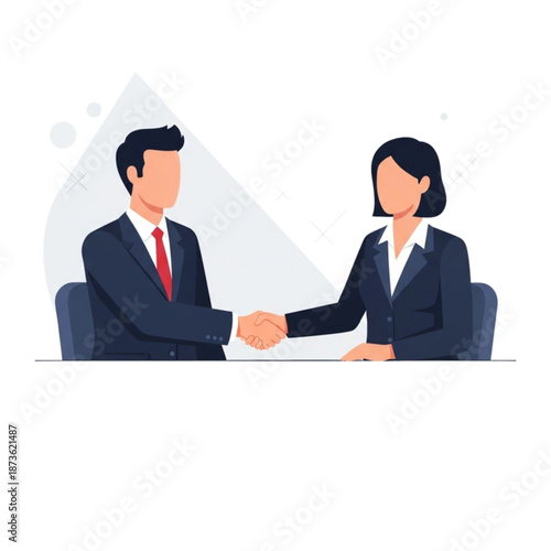 Business professionals sealing a deal or partnership agreement with a firm handshake demonstrating trust and mutual respect in a corporate setting illustration