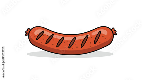 Appetizing cartoon grilled sausage illustration featuring distinct char marks ready for consumption