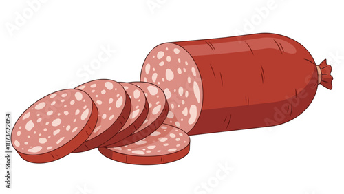 An illustrative depiction of a fully prepared and artfully sliced bologna sausage revealing its intricate texture and savory appeal, perfect for