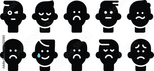 Various Cartoon Faces Showing Different Emotions.