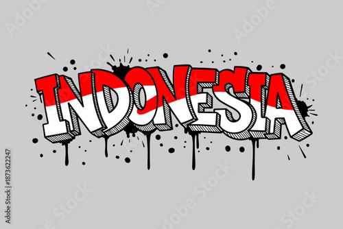Dynamic Graffiti Style Text INDONESIA with National Flag Colors