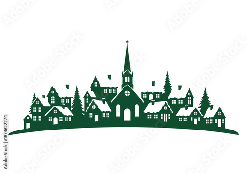 Village with Church and Snowy Houses.