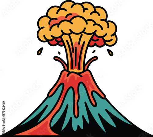 Volcano Erupting with Lava and Ash.