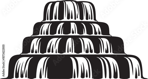 Beautiful waterfall nature silhouettes featuring cascading water, cliffs, rocks, and scenic landscapes.