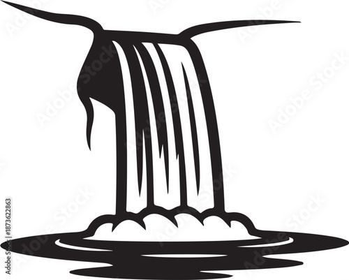 Beautiful waterfall nature silhouettes featuring cascading water, cliffs, rocks, and scenic landscapes.