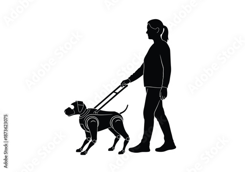 Woman Walking Dog Silhouette Vector Illustration.
