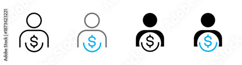 Business person icon with dollar symbol, investor or sales manager professional concept. Vector Illustration