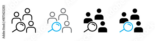 Search for business prospects and magnifying glass with people icon, recruitment and lead generation concept. Vector Illustration