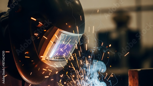 Precision and Sparks: A skilled welder at work, sparks fly as the artisan merges metal, symbolizing industry, expertise, and the creation of durable structures.