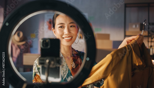 Naklejka 服を紹介する日本人女性のライブ配信・ライバー