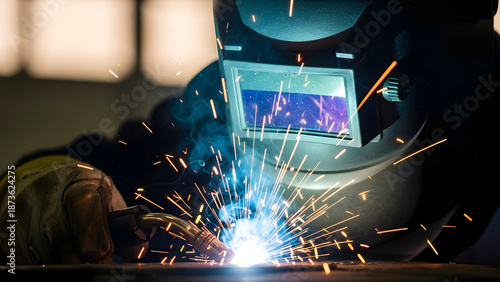 Industrial Spark: An artisan focuses intently, the bright flash of welding illuminating the craft in action.