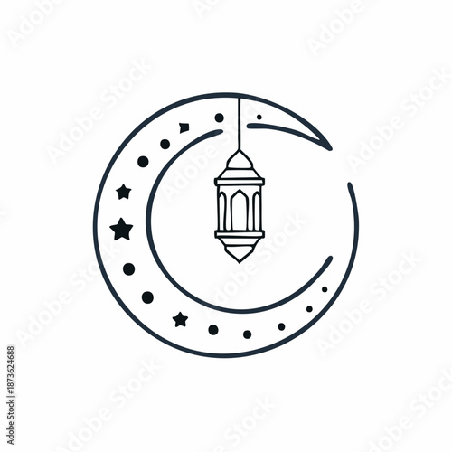 Ramadan Kareem crescent moon lantern icon.