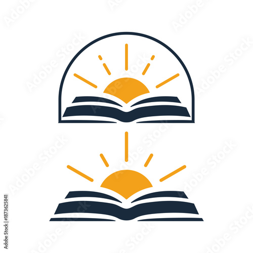 Illustration of sunrise over open books symbolizing knowledge and enlightenment