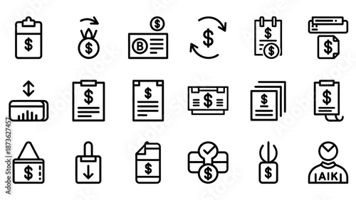 Collection of Dollar Sign Icons Representing Finance.