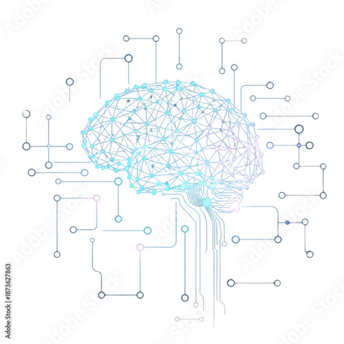 Artificial intelligence and machine learning concept with a digital brain representation highlighting neural networks and complex data processing systems with a futuristic and technological aesthetic.