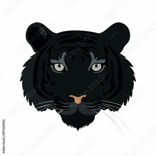 Isolated vector illustration of a black tiger head with focused gaze and detailed stripes