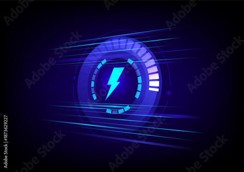 Abstract high-speed energy gauge with lightning bolt icon. Vector design