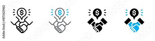 Business handshake icon set for deal and partnership concept 