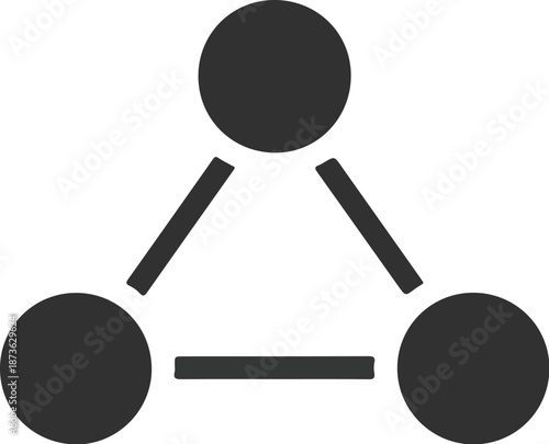 A minimalist interface element design featuring a simple connection between three circular elements on a plain white background