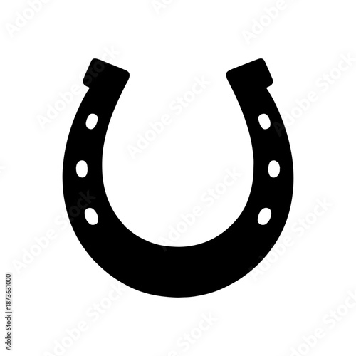 Black horseshoe silhouette icon for good luck charm and equestrian sports design