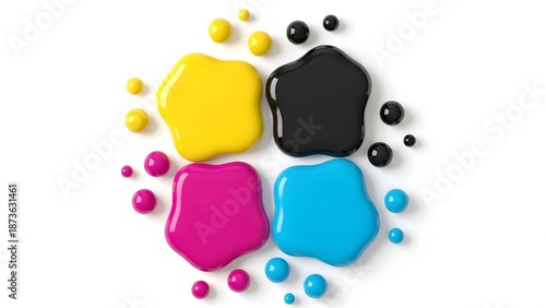 Vibrant CMYK Ink Blots and Spheres for Printing and Design