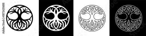 Stylized Intertwined Tree of Life Graphic Emblem in a Celtic Knot Design
