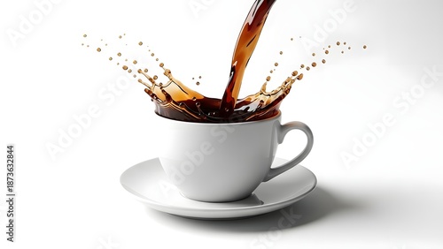 Dynamic Coffee Splash in White Cup
