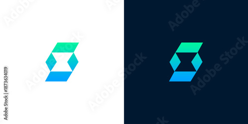 Abstract geometric S-shape logo design featuring a dynamic gradient of blue and green, representing innovation, digital flow, and modern connectivity