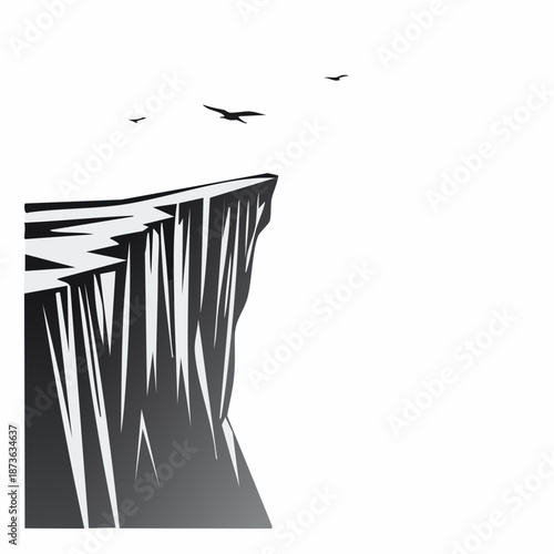 Minimalist cliff edge illustration with flying birds, nature scene concept design