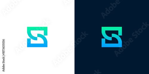Dynamic letter S logo design with a vibrant blue and green gradient, symbolizing digital innovation, data, and modern technology for a sleek and impactful brand identity