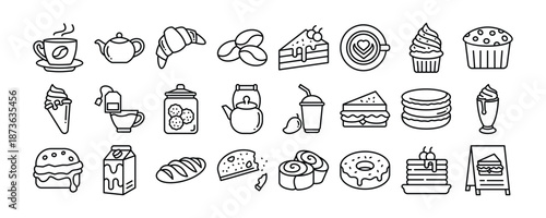 Cafeteria icon collection. Containing design food, restaurant, coffee, table, business	