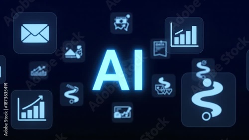 Artificial Intelligence AI Technology Futuristic Digital Icons Background.
