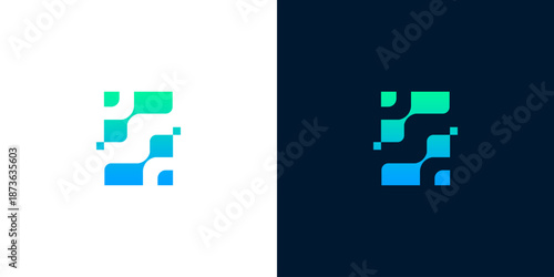 Modern S Letter Logo Design with Digital Pixels and Gradient Colors