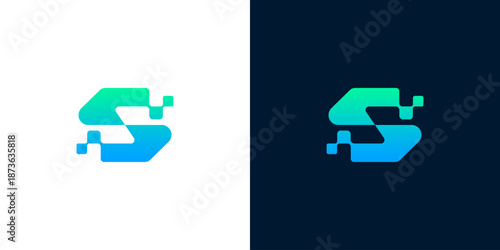 Stylized letter S logo design on contrasting backgrounds