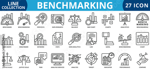 Benchmarking icon set outline style icon set collection vector illustration