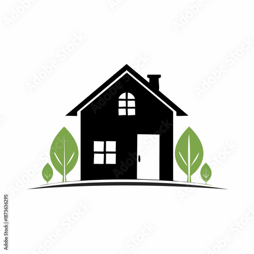 Minimalist Home Illustration Showcasing Simplicity in Real Estate and Nature Harmony