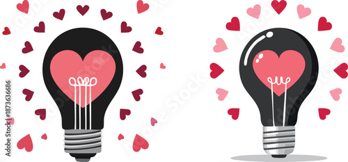 Idea light bulb icon with hearts radiating creativity love innovation inspiration concept design