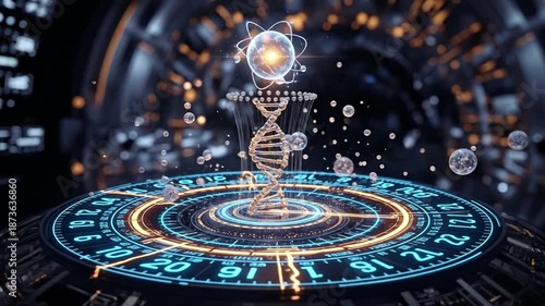 Wallpaper Mural DNA and Atomic Science: Capturing the intricate dance between genetics and atomic structure. This image illustrates the wonders of biology, scientific research, and technological innovation. Torontodigital.ca