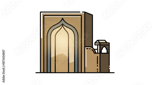 A serene and majestic architectural illustration of a large ornate building with a tall